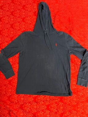 Polo Ralph Lauren Blue Hooded Long Sleeve Shirt Men’s Medium Red Pony